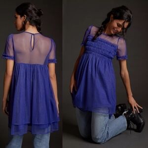 Anthropologie Ruffled Tulle Mini Dress